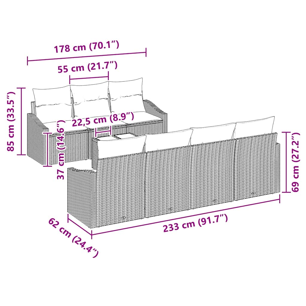 Garten-Sofa-Set 8 pcs Hellgrau und Dunkelgrau 55 x 55 x 37 cm